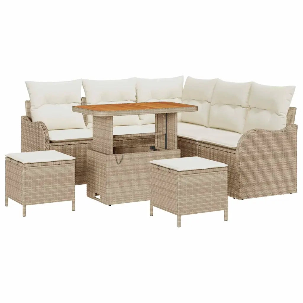 Set Divano da Giardino con cuscino 8 pcs Beige polyrattan