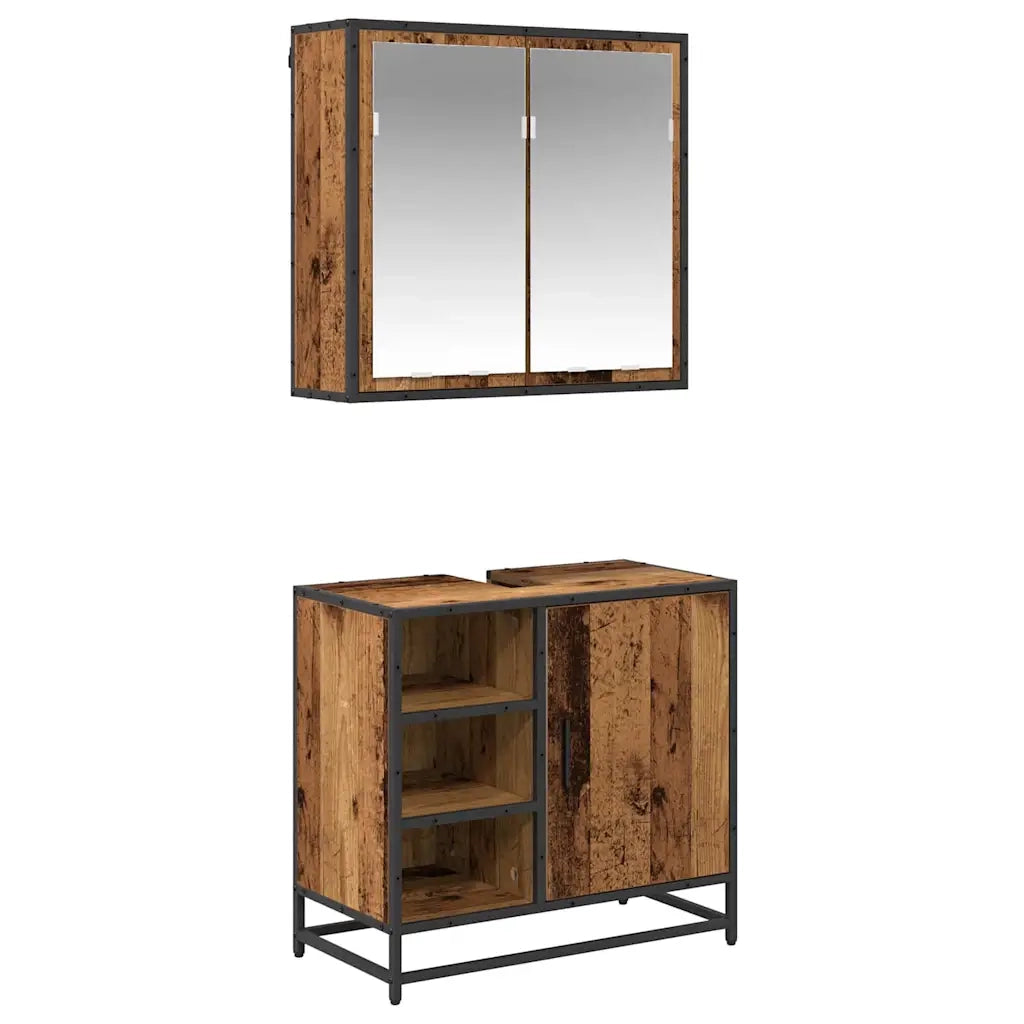 Set di mobili per il bagno con lo scaffale 2 pcs Legno vecchio