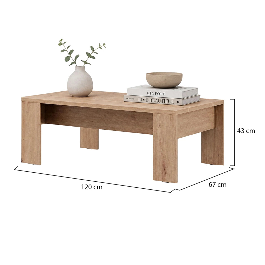 Bertona, Tavolino da Salotto Forma Rettangolare, 120x67x43h cm Marrone Rovere Nodi