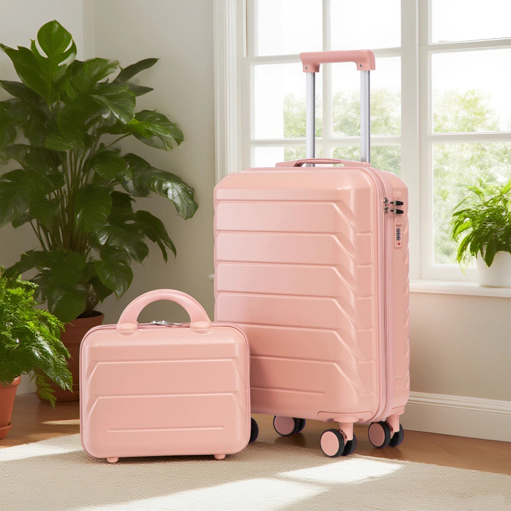 Set di due valigie girevoli in ABS da 14"/19" con lucchetto a combinazione e trousse da 14" (rosa)