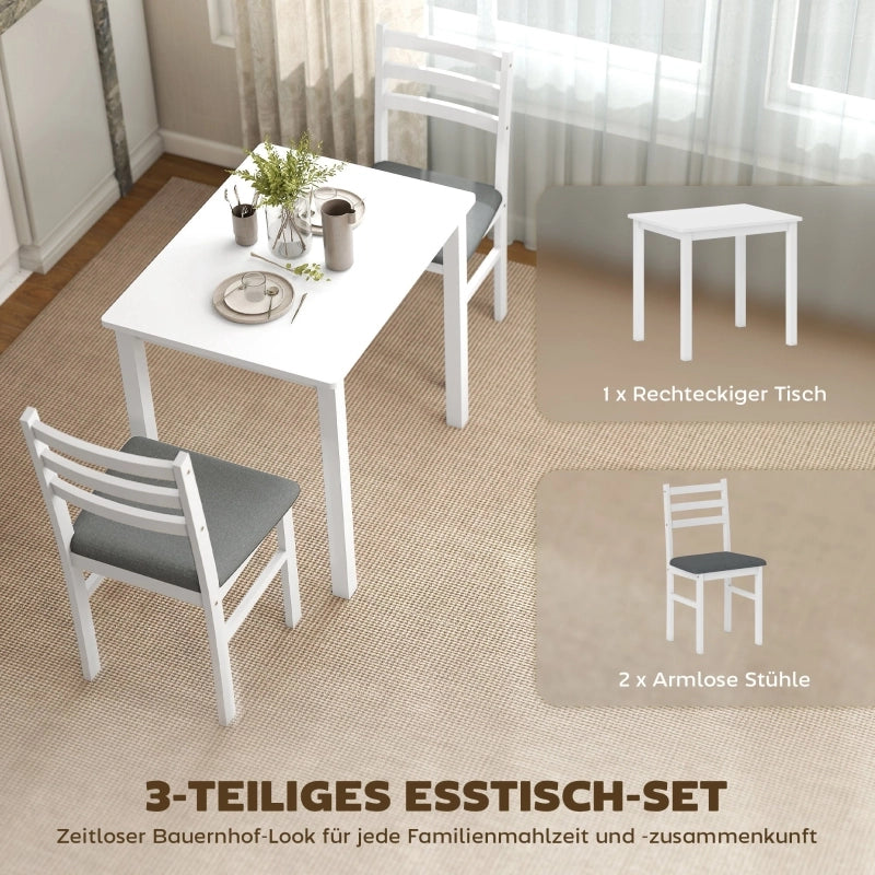 TAVOLO DA PRANZO Set 3 pezzi 80x60x74,5 cm Bianco con 2 sedie