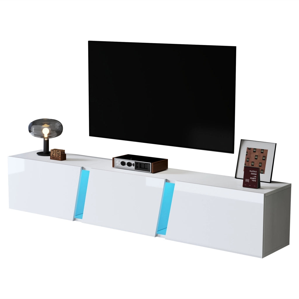 Cassettiera TV a muro bianca in truciolato; lunghezza 180 cm
