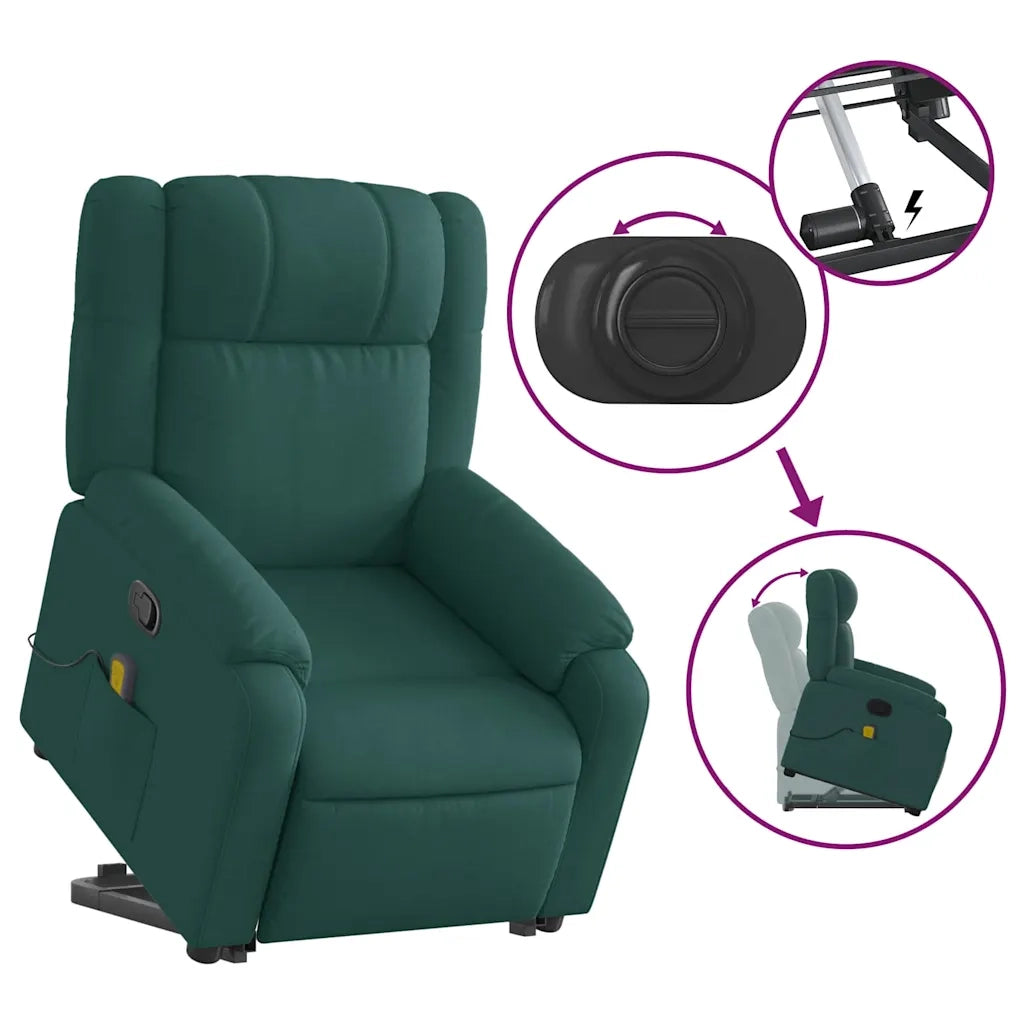 Divano Sedia-Poltrona Alzapersona Massaggiante Verde Scuro in Tessuto 745883