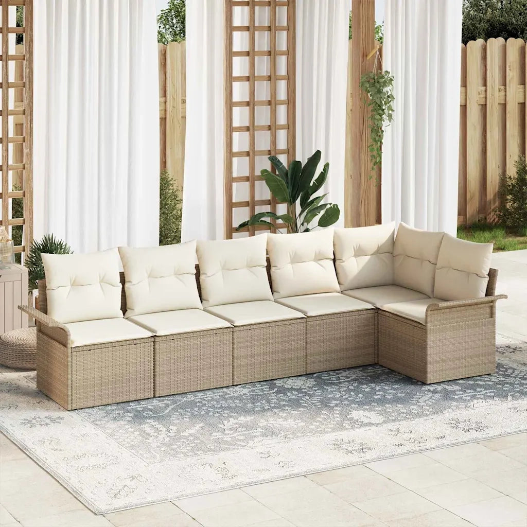 Set Divano da Giardino con cuscino 6 pcs Beige polyrattan