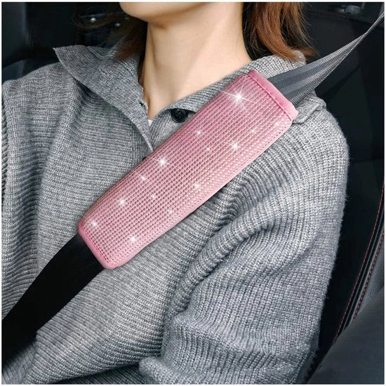 Cuscino di sicurezza per auto con strass - 2 pezzi - velluto - adatto a tutti i veicoli - decorazione bling - dimensioni 24,5 x 6,5 cm - protezione cintura