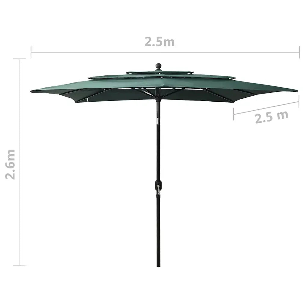 Ombrello | Parasolne a 3 Livelli con Palo in Alluminio Verde 2,5x2,5 m