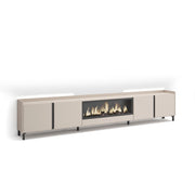 Mobile TV Soggiorno, 315x61x35 cm, Per TV fino a 80", Camino elettrico XXL, Design industriale, LED, Beige