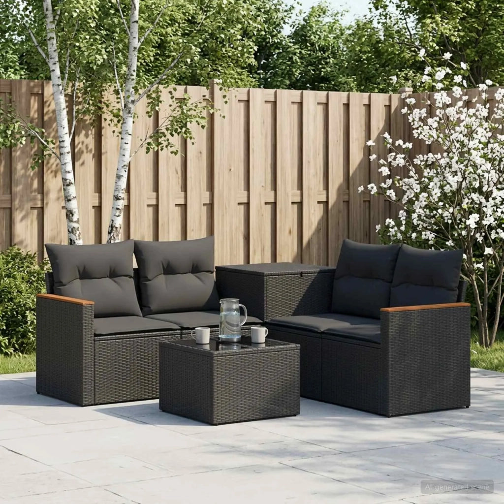Set di divani 6 pz Nero Rattan sintetico e Acciaio 3447604