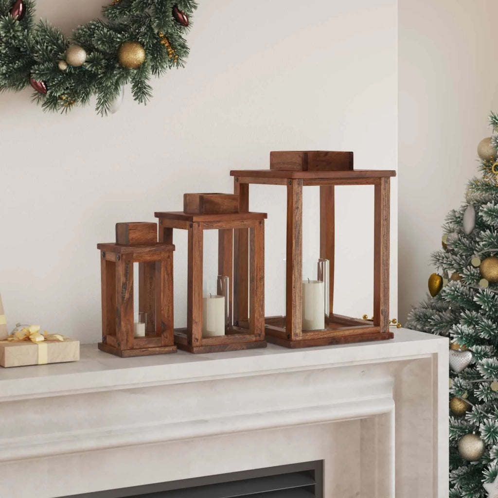 Lanterna 3 pcs Naturale Legno di Mogano
