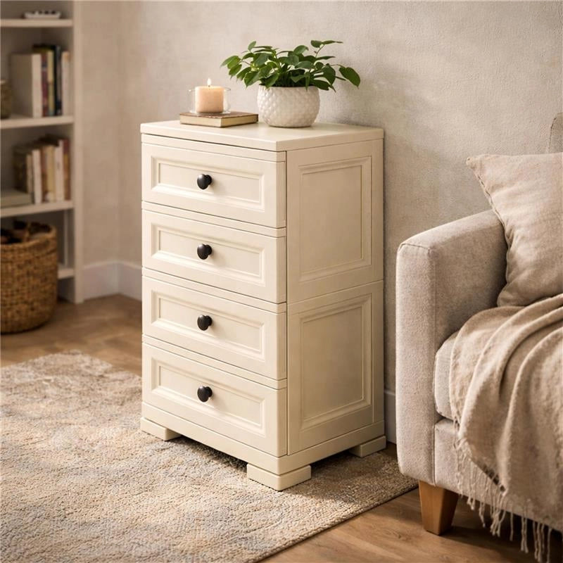CASSETTIERA ALTA 4 CASSETTI PICCOLI ANGORA 40X43X85,5 CM – MOBILE COMPATTO SALVASPAZIO PER CAMERA, INGRESSO E ZONA LIVING