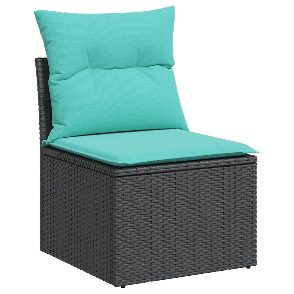 Set Divani da Giardino 9 pz con Cuscini Nero in Polyrattan