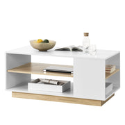 Tavolino Centrale Trelleborg da Salotto con Ripiano 100 x 60 x 46 cm - Bianco/Effetto Rovere [en.casa]