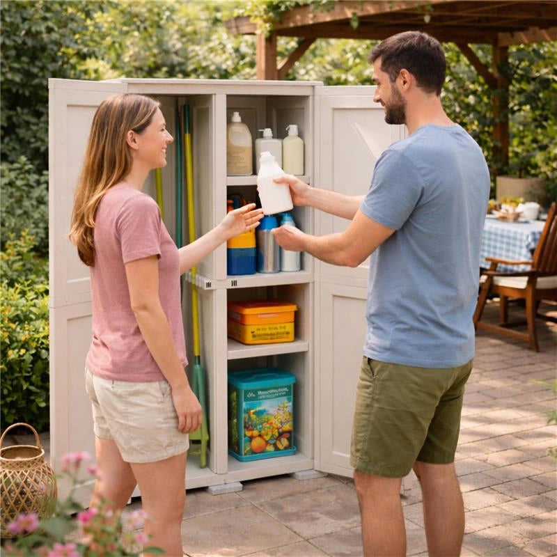 ARMADIO 2 ANTE PANNA 79X43X164 CM CON VANO PORTASCOPA E RIPIANO – MOBILE ALTO ORGANIZZAZIONE CASA PER INGRESSO E RIPOSTIGLIO