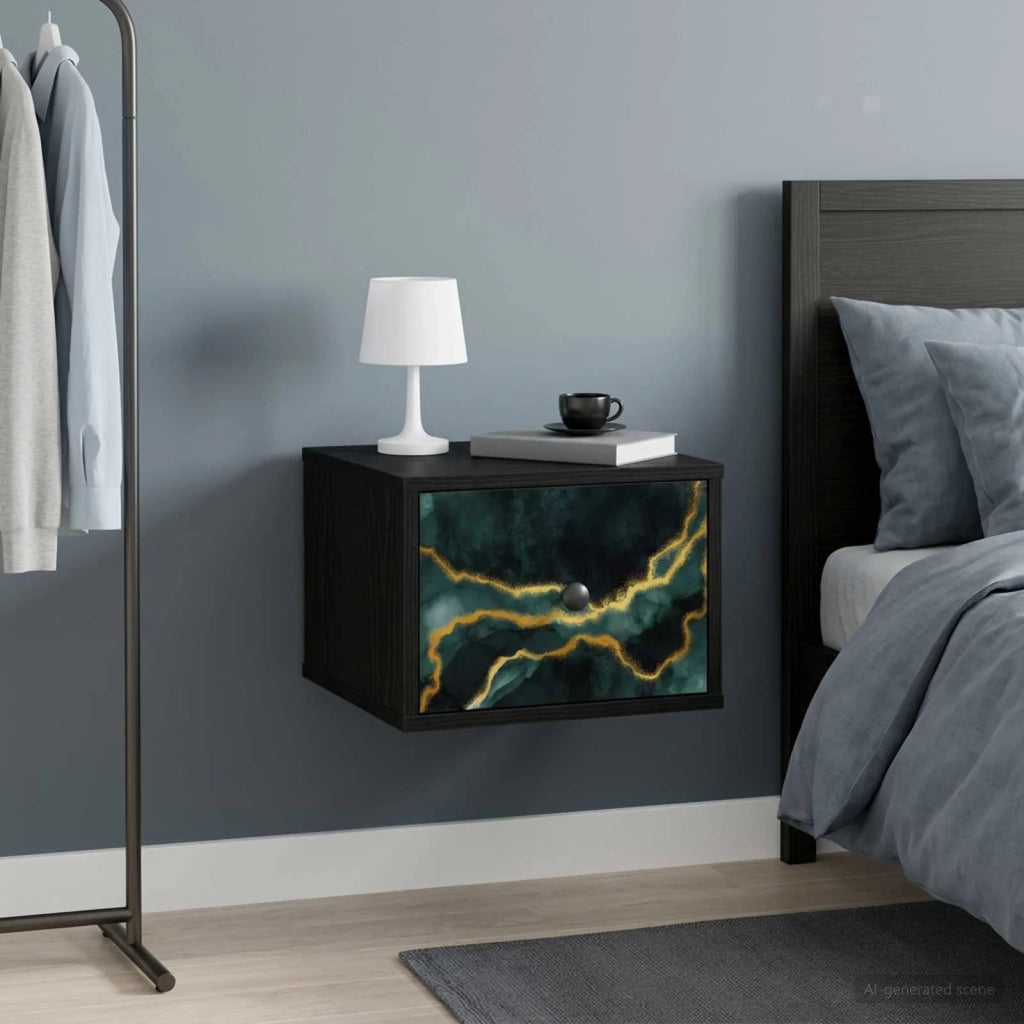 Mobiletto da comodino a parete WIJHE Rovere Nero 8007451