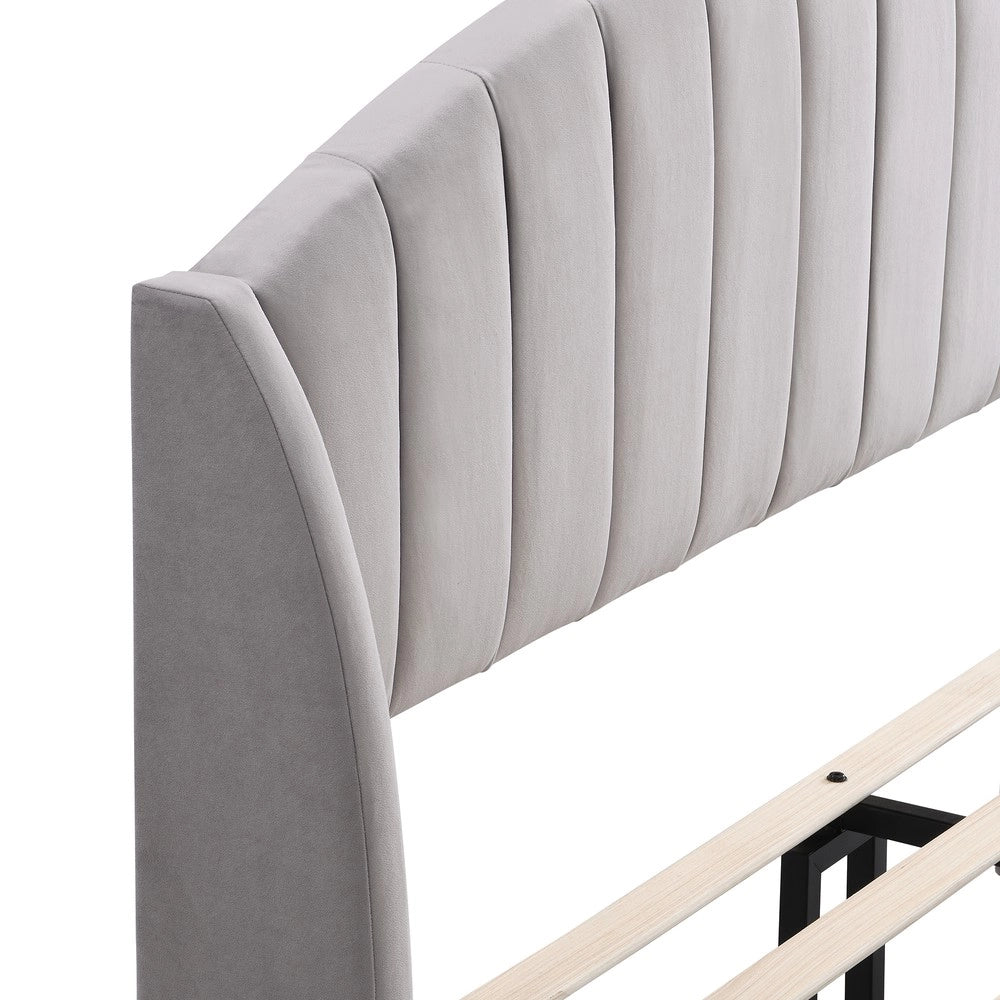 Letto imbottito 140x200 con rete a doghe e testiera ¨C Minimal ¨C grigio velluto