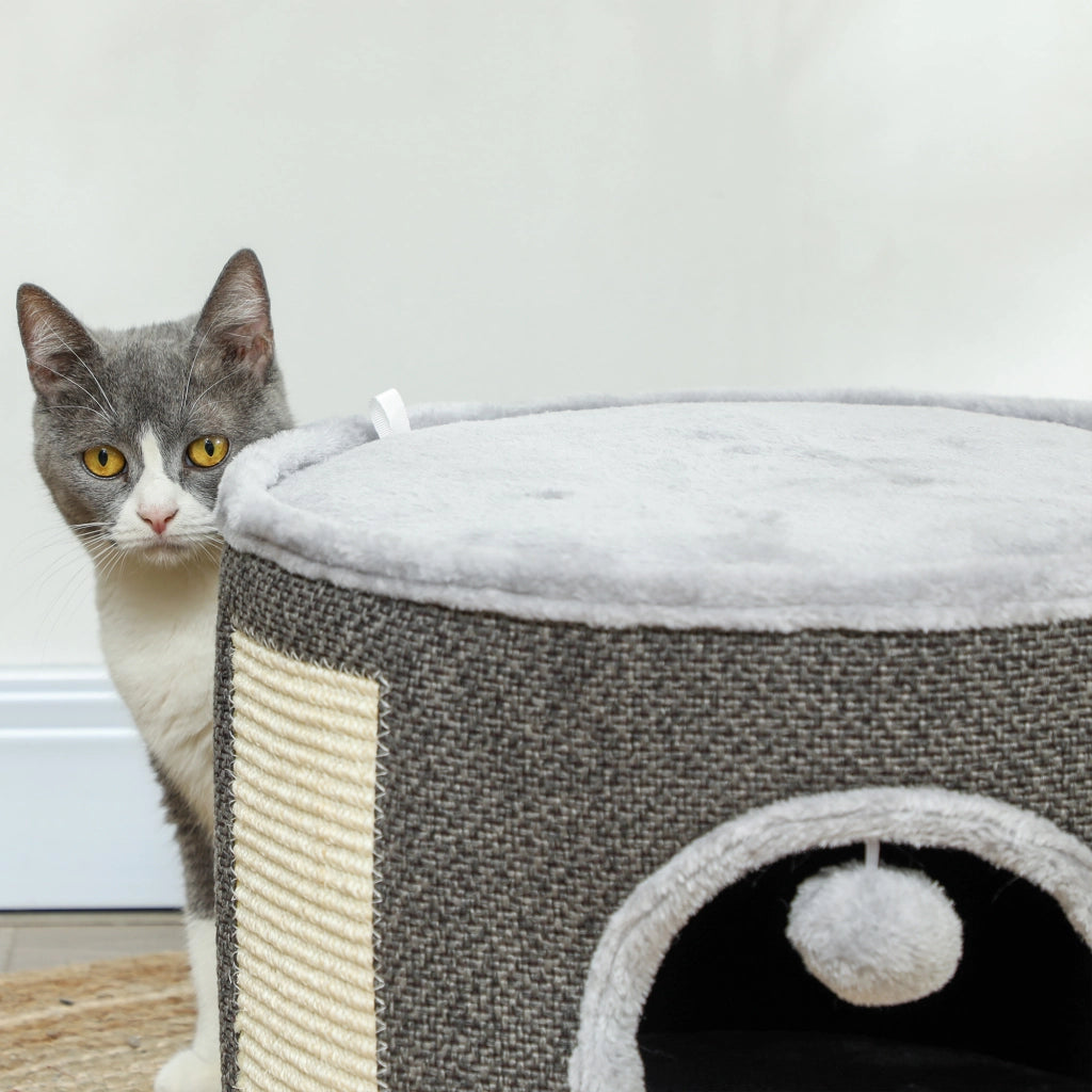 Casetta per Gatti a 2 Piani con Sisal ¨C zephmum ¨C Grigio Scuro 40x30 cm