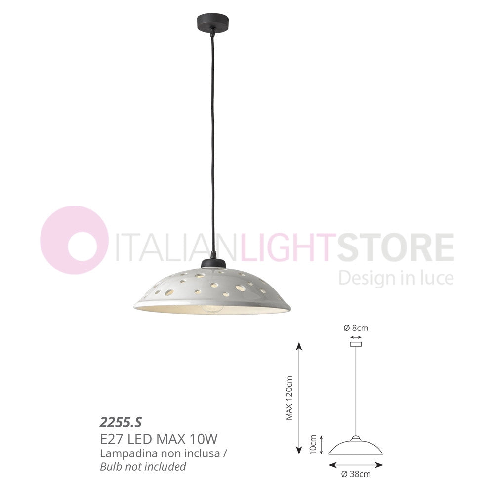 CONTEMPORANEA Sospensione in Ceramica Traforata D.38 cm Montatura Nera