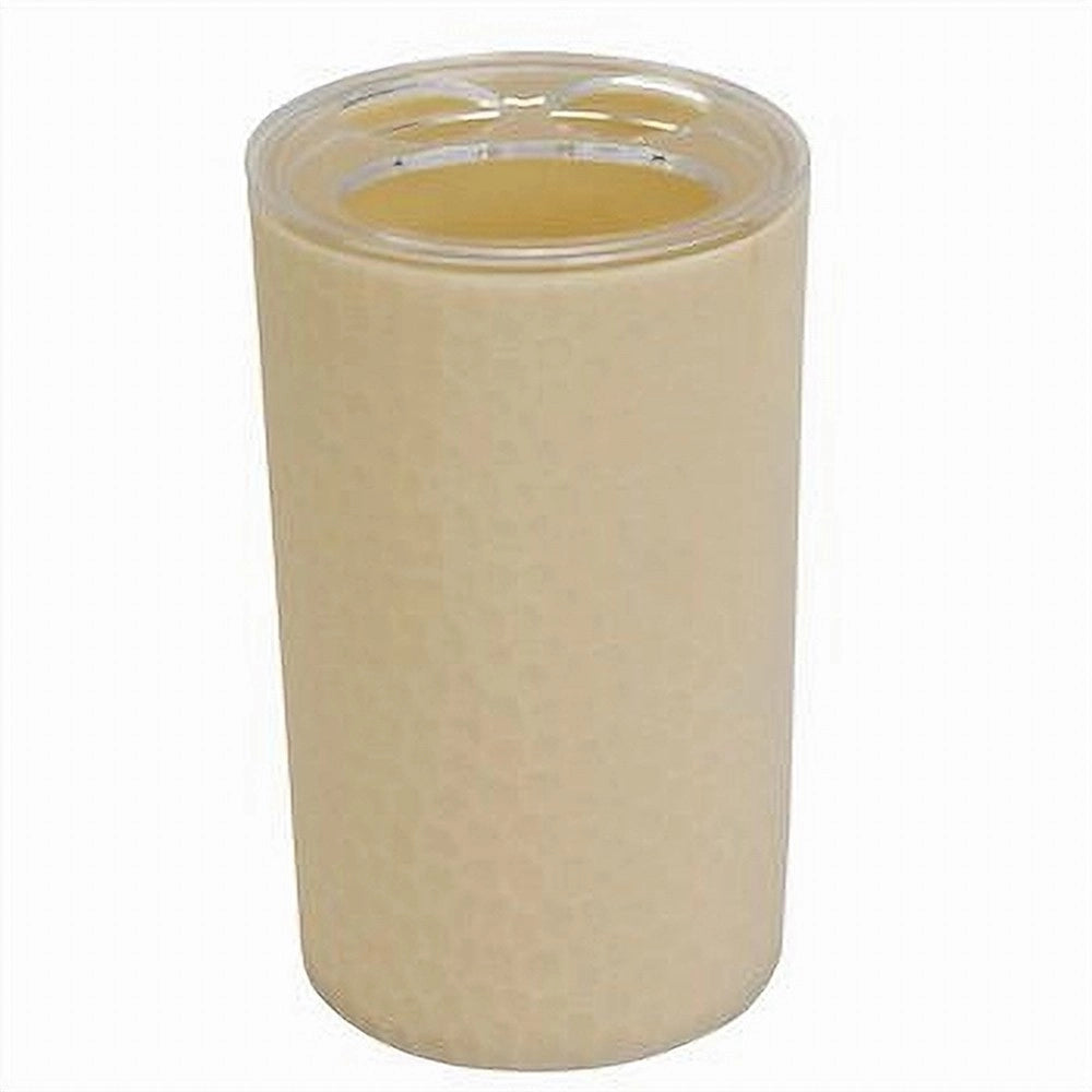 Trade Shop - Porta Spazzolini Bicchiere Accessorio Arredo Bagno Beige Lavorato 3 Fori 79790 -