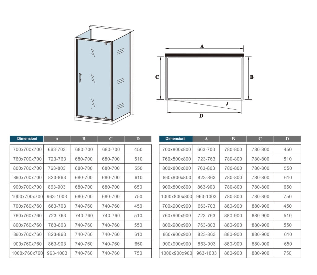 185cm Box Doccia a Tre Lati Porta Girevole Battente 90cm con Doppia Parete Fissa 90x90cm Vetro Temperato Trasparente 5 mm Profilo Cromo Lucido