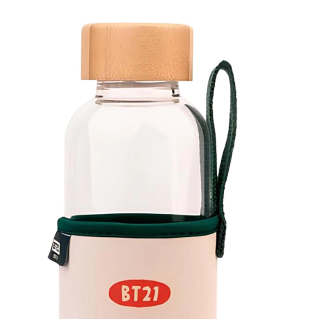Borraccia in vetro riutilizzabile da 500 ml con motivo SHOOKY e custodia Bianco / Verde Line Friends BT21