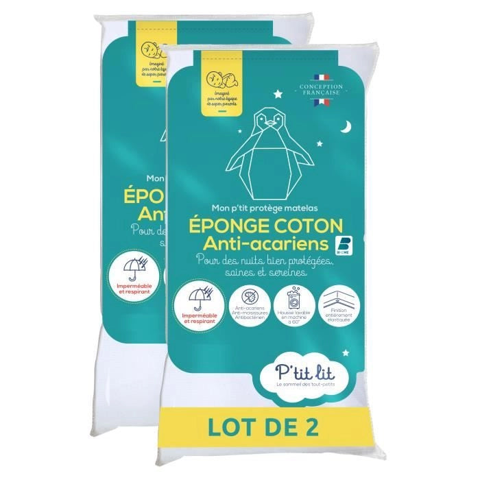 Set 2 Coprimaterasso Antiacaro per Neonati P'TIT LIT - Bouclette 100% cotone - Impermeabile - 50x85 cm