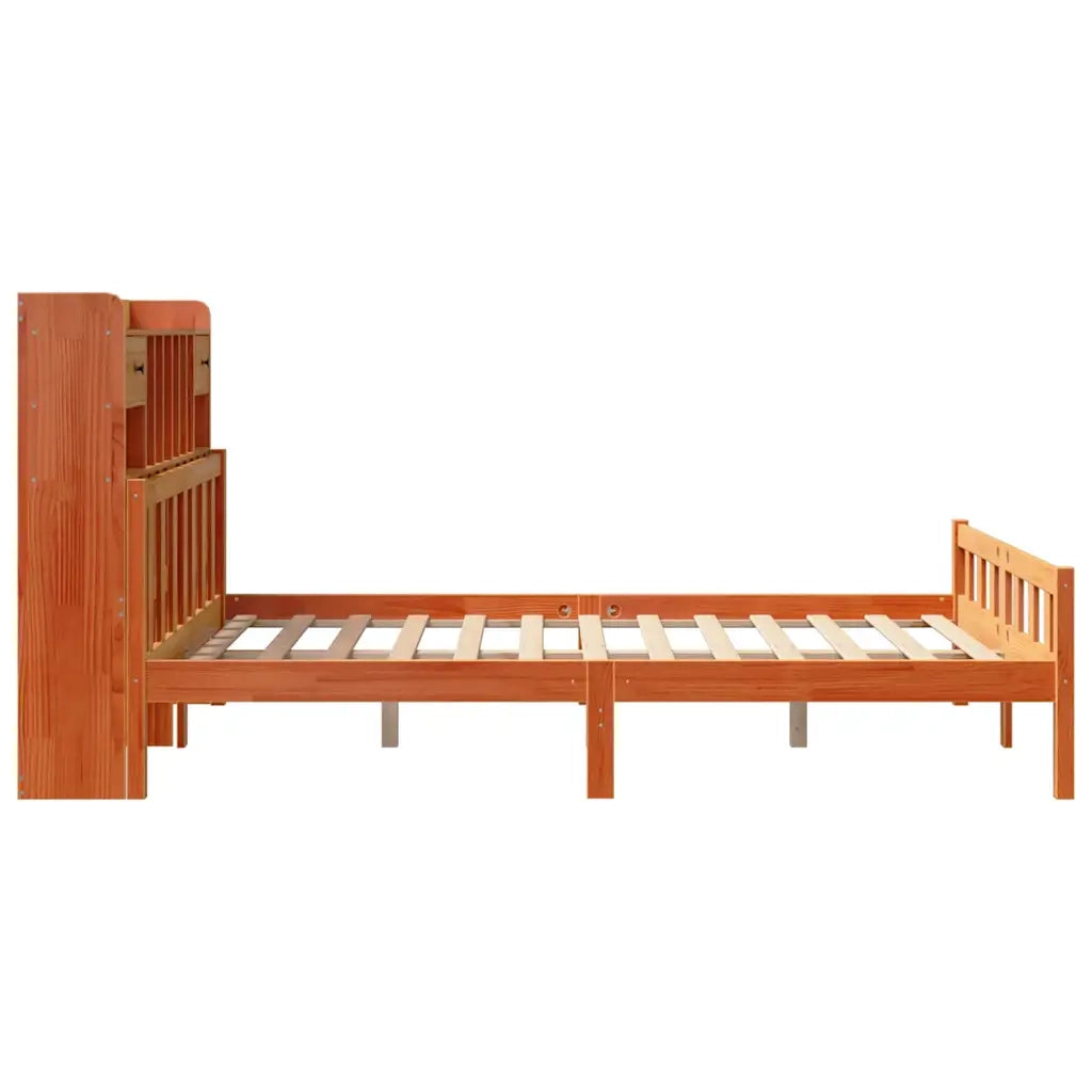 Letto Libreria senza Materasso Marrone Cera 160x200 cm in Pino 3322192