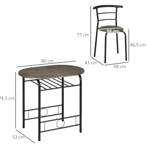 TAVOLO Bistro con 2 sedie, 80 x 53 x 74,5 cm, nero, Set da 3 pezzi