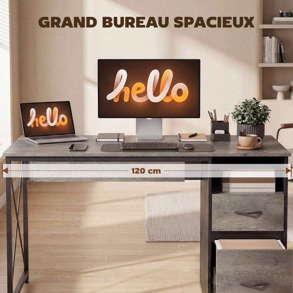 Scrivania Computer con Cassetti e Ripiano Tastiera ¨C Zephmum ¨C Grigio 120x50x