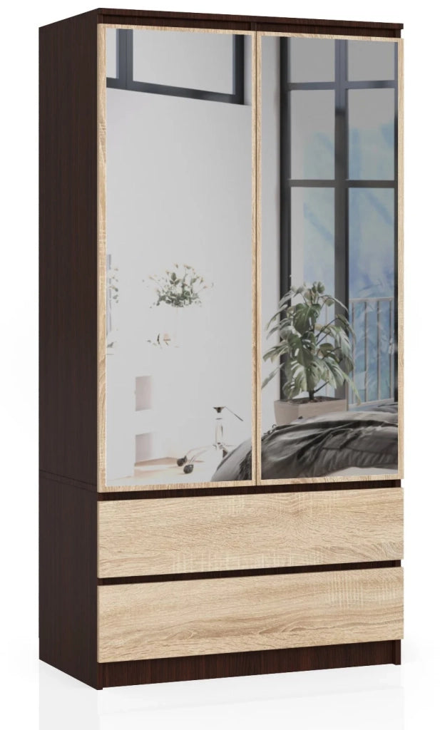 Armadio AKORD S90 Wengé 90 cm 2 ante 2 cassetti inserto frontale Sonoma Quercia 90x51x180 cm