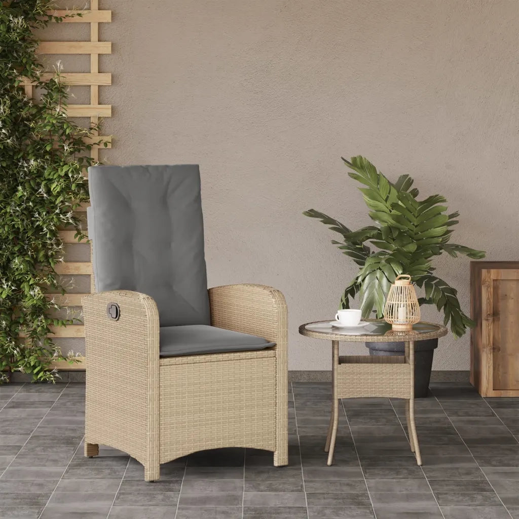 Sedia Reclinabile Giardino con Cuscini Beige Misto Polyrattan 365165