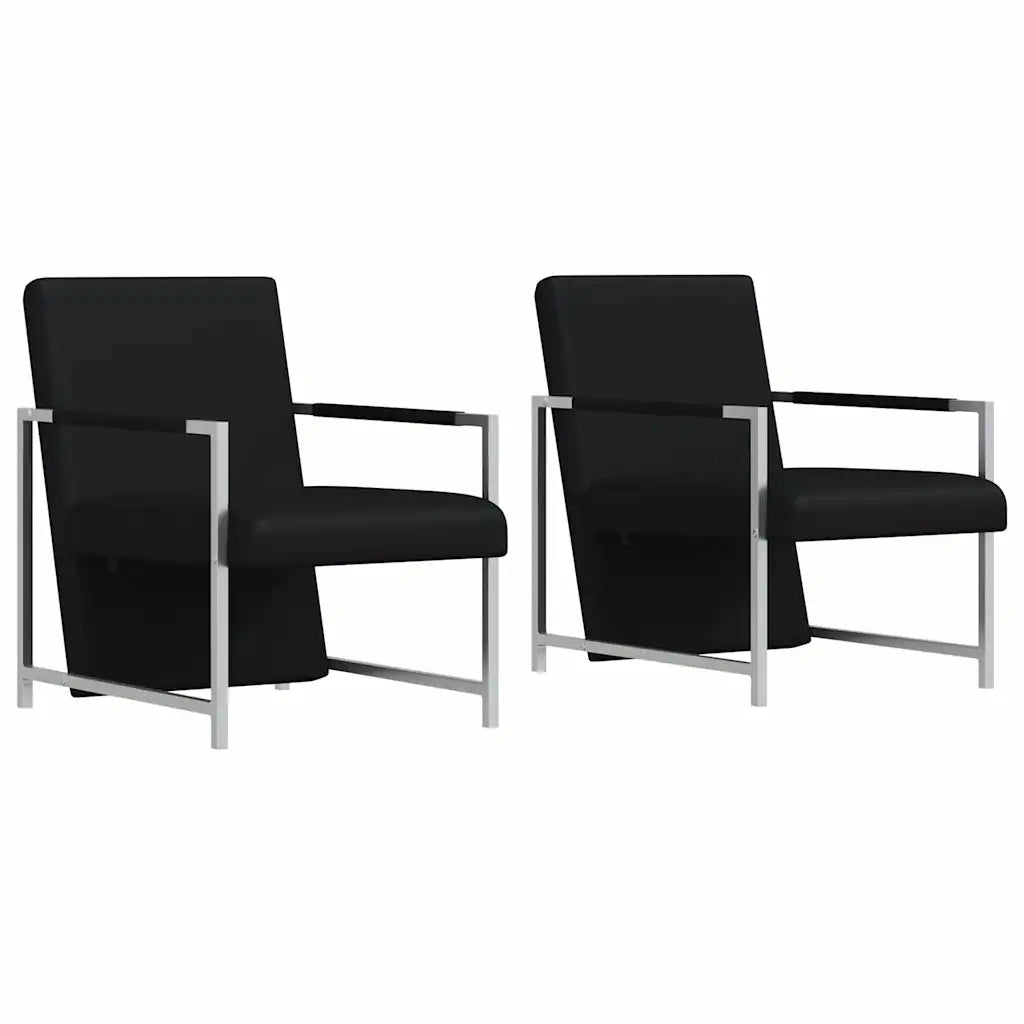 Poltrone 2 pz con Telaio Cromato Nere in Similpelle 270179