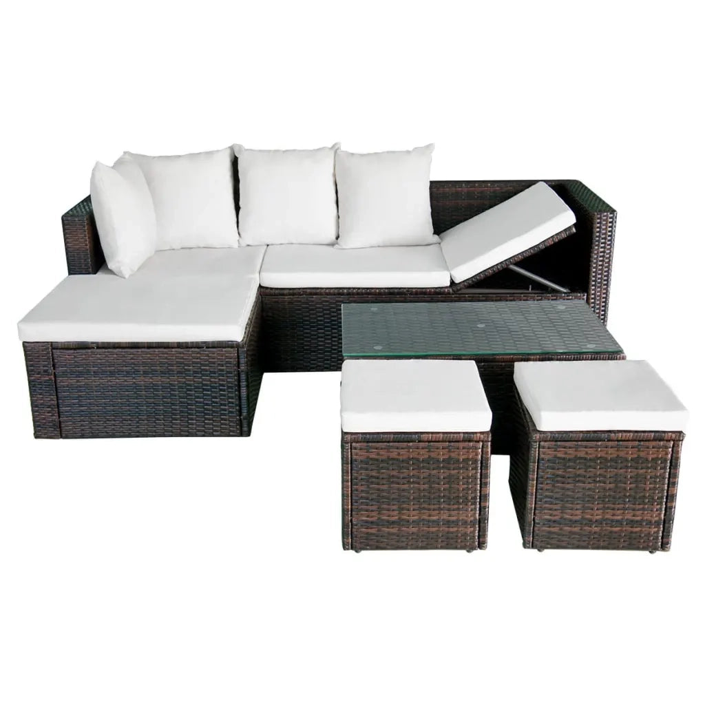 Set Divani da Giardino 4 pz | Set Salotto da Giardino con Cuscini in Polyrattan Marrone