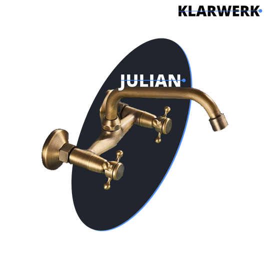 JULIAN | rubinetto miscelatore retrò da parete in ottone spazzolato | rubinetto vintage da cucina in acciaio inox - gastronomia ruotabile a 360°