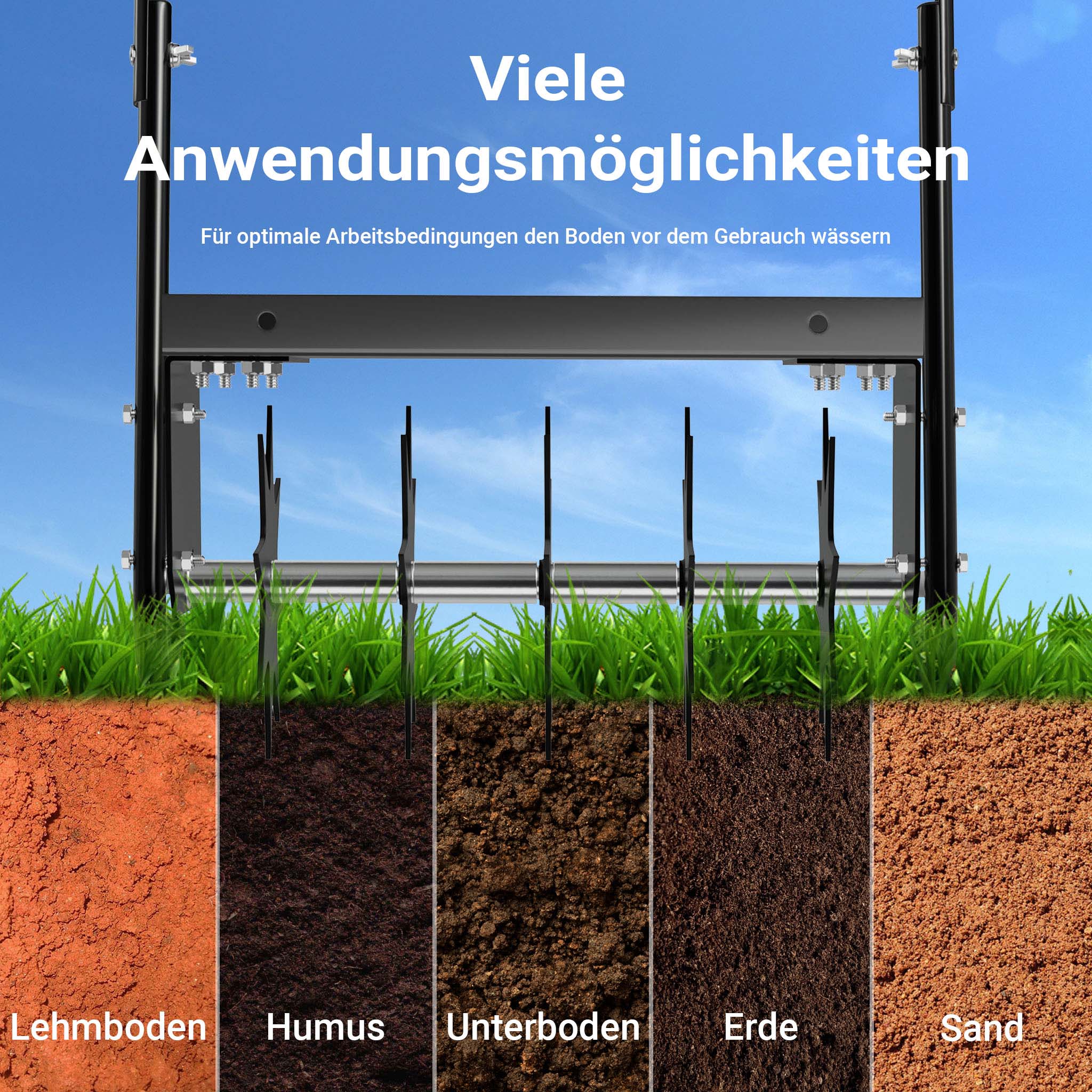 Arieggiatore prato a dischi, 44 x 20,3 x 100 cm cm manuale, con ripiano porta pesi, Aeratore prato giardino