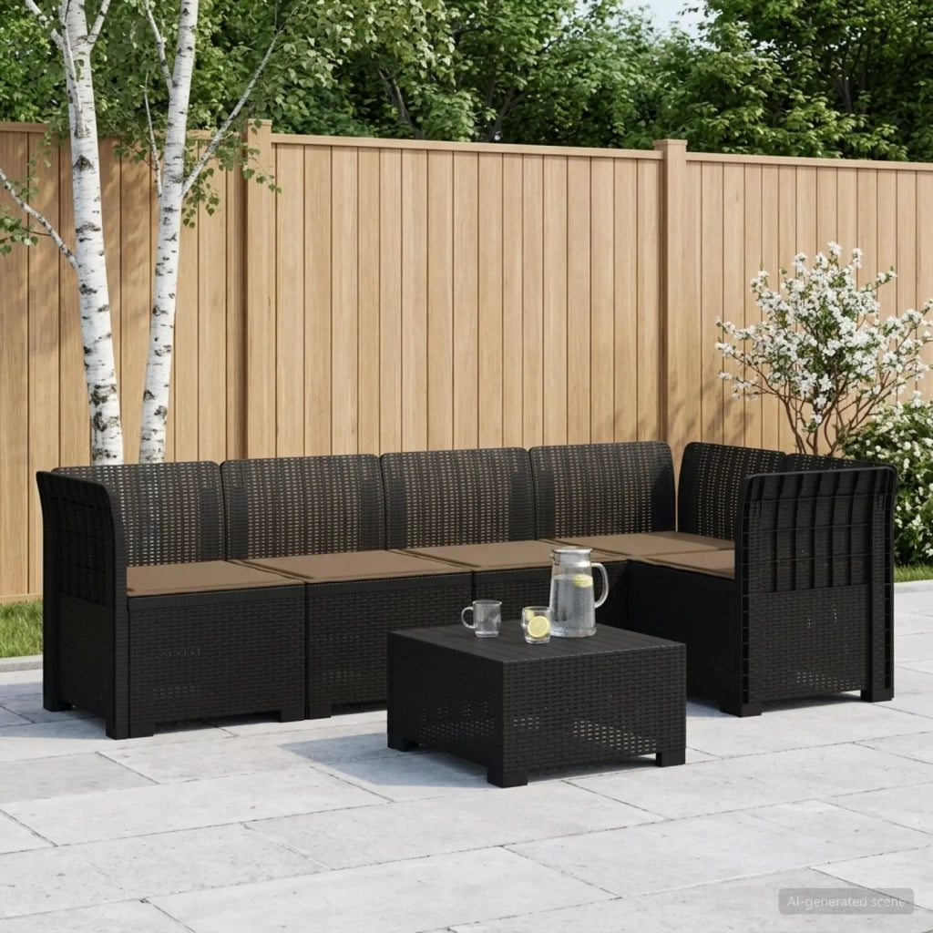 Divano da Giardino 5 Posti con Cuscini Stile Rattan PP 3444036