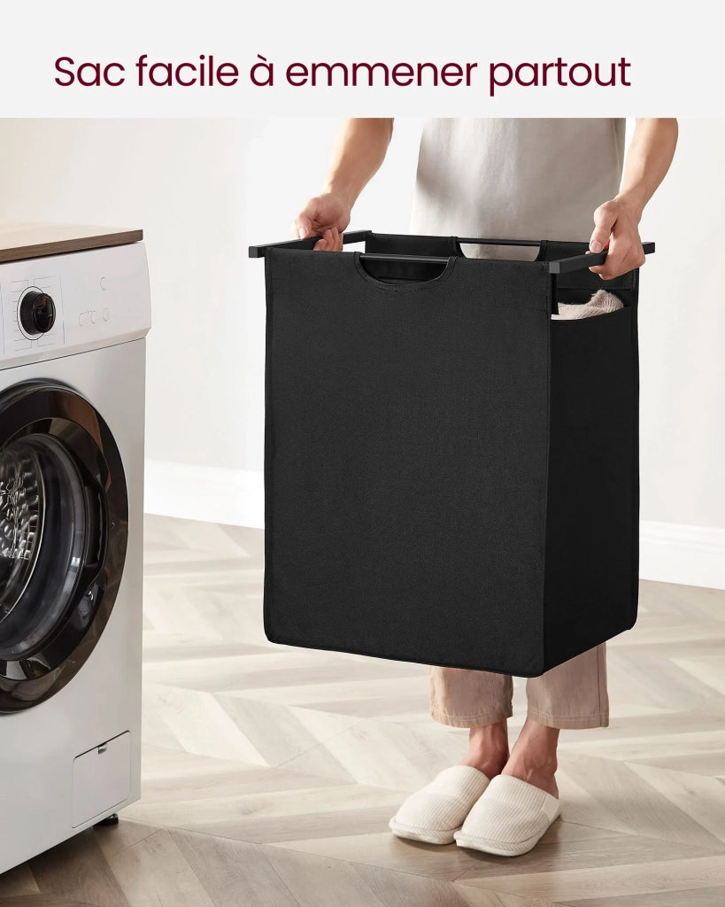 Cesto portabiancheria con 3 scomparti e 1 ripiano rimovibile per sacchetti capacità 38 l per sacchetto per bagno o lavanderia nero 12_0006765