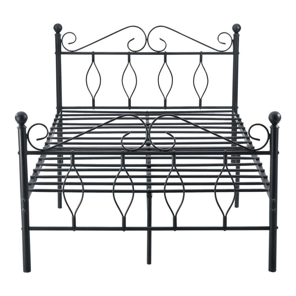 Struttura Letto in Metallo con Testiera e Pediera in Stile Romantico/Classico con Materasso 120 x 200 cm Letto 1 Piazza e Mezza - Nero