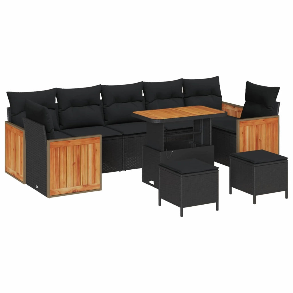 Set Divano da Giardino con cuscino 10 pcs Nero 3363289