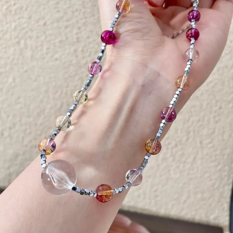 Collana fatta a mano con perline di cristallo viola, regalo di Natale o di compleanno.