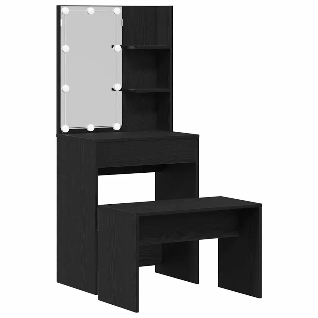 Set Tavolo da Trucco LED 2 pcs Rovere Nero Legno multistrato 3333069
