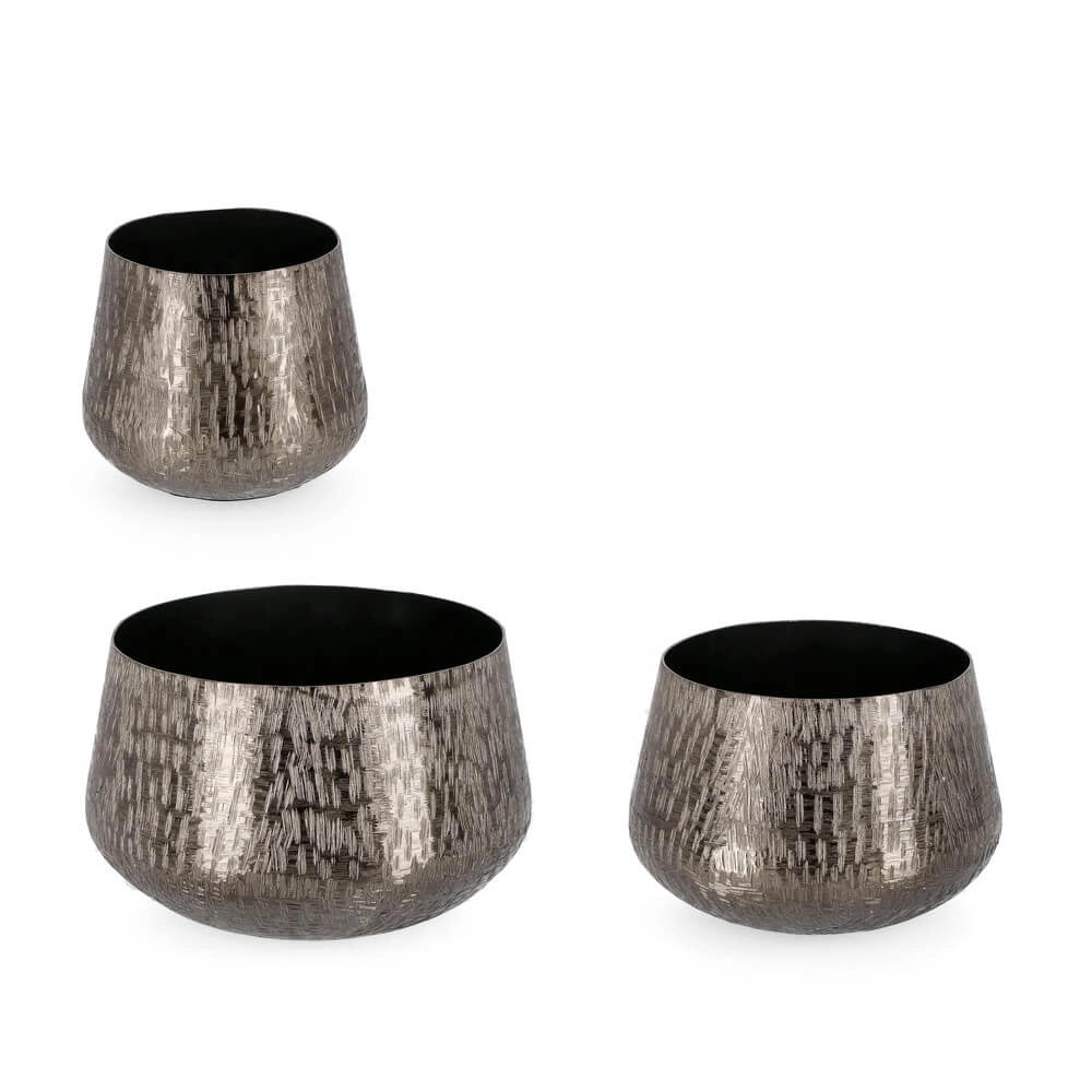 Set da 3 Porta Vaso in Alluminio Lavorato Antracite Artigianale - BROOKS