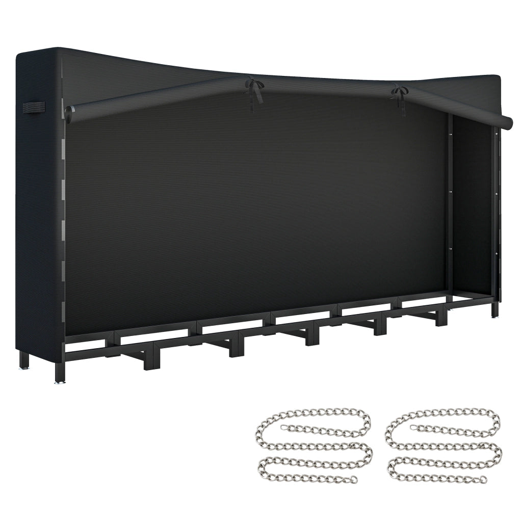 Legnaia da Esterno 235x31x116 cm con Telo Impermeabile e Struttura Regolabile in Metallo Nero