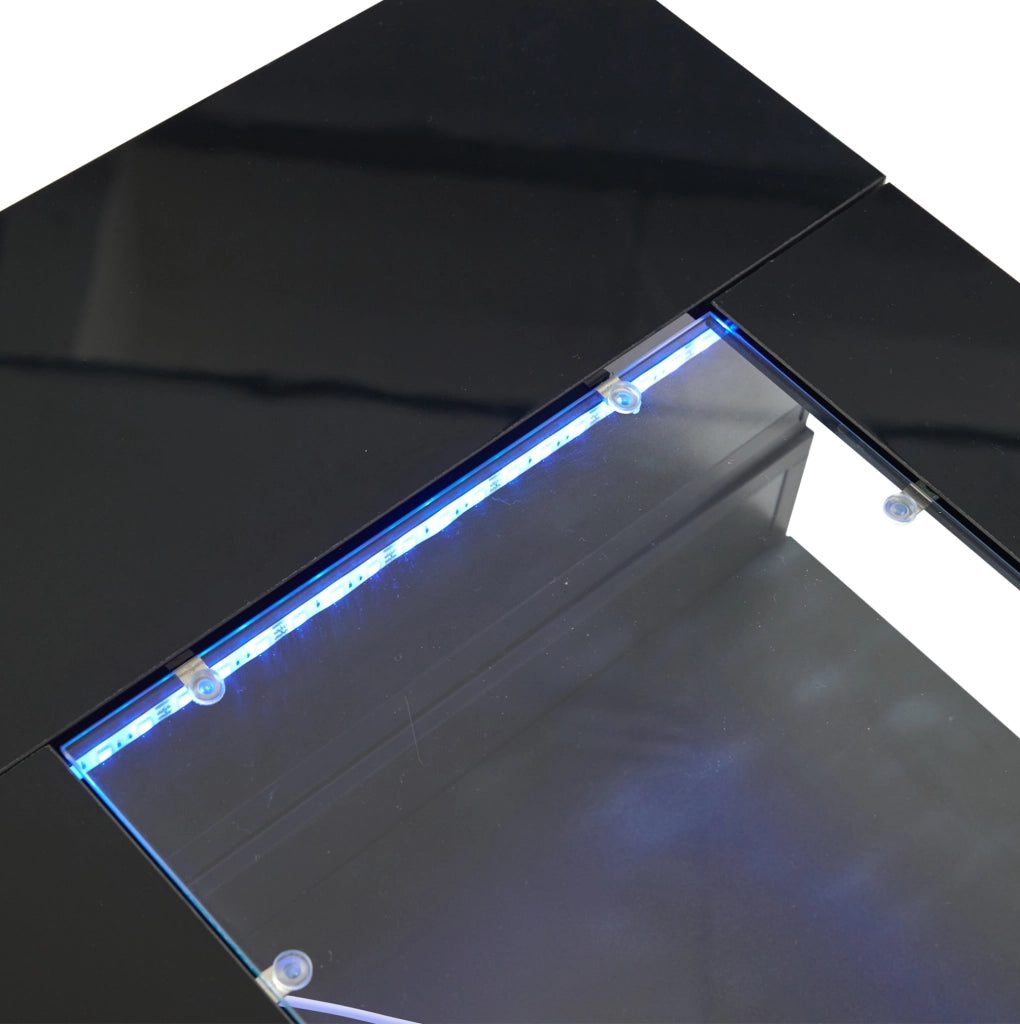 Tavolino da salotto nero con luci LED e doppio piano