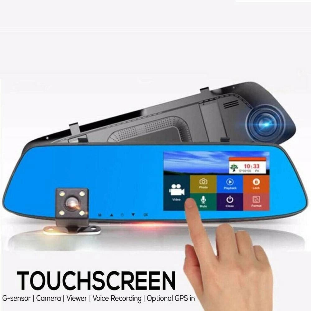 Trade Shop - Specchietto Retrovisore Touch Dvr 4.3" Full Hd Tf Camera Anteriore Posteriore -