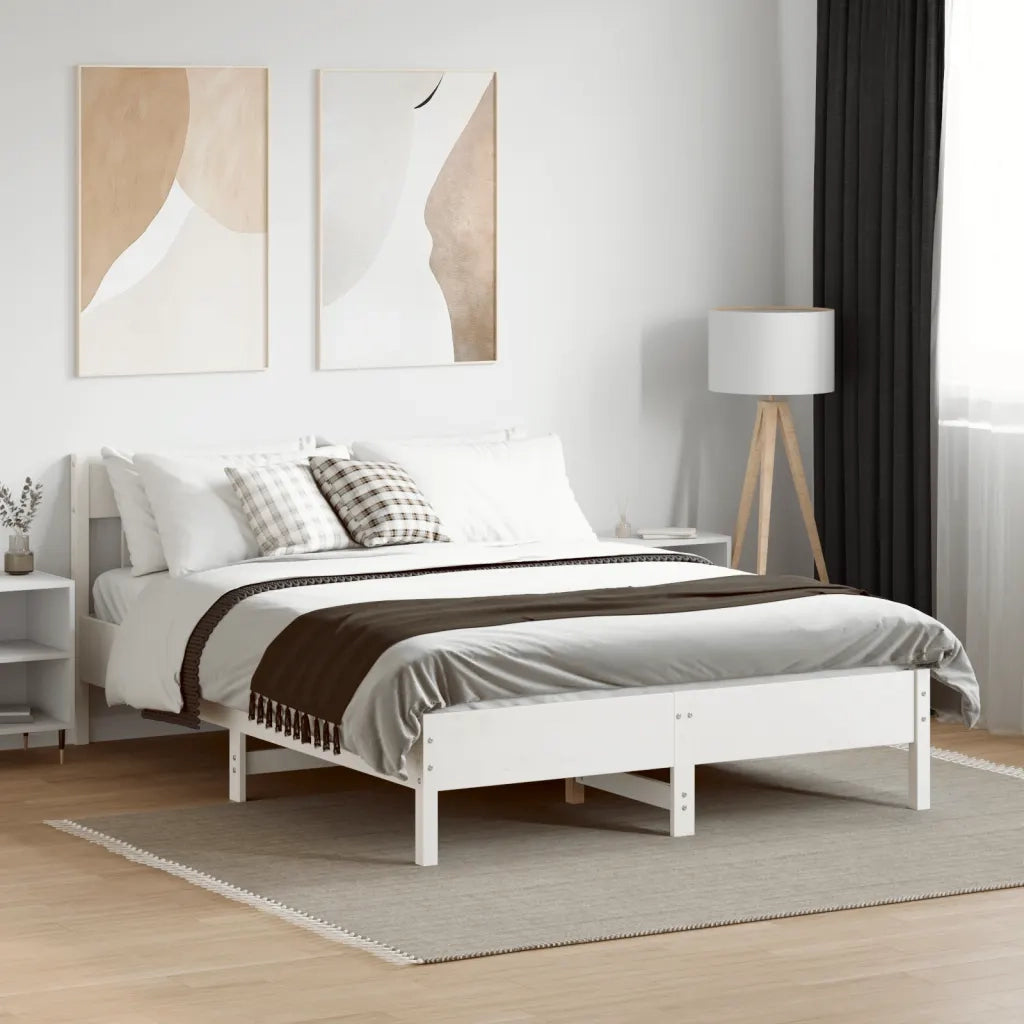 Giroletto con Testiera Bianco 150x200 cm Legno Massello di Pinocod mxl 86863