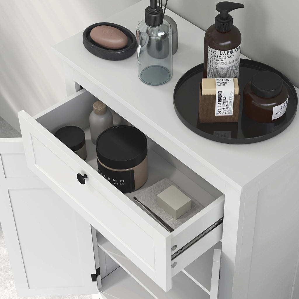 Mobile da Bagno 60x30x102,5 cm con 2 Ante e Cassetto Salvaspazio con Ripiani Regolabili in Legno Bianco