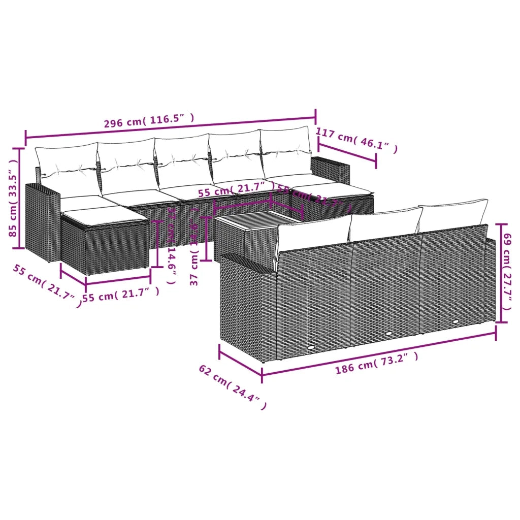 Set Divani da Giardino 11 pz con Cuscini in Polyrattan Nero 3224340