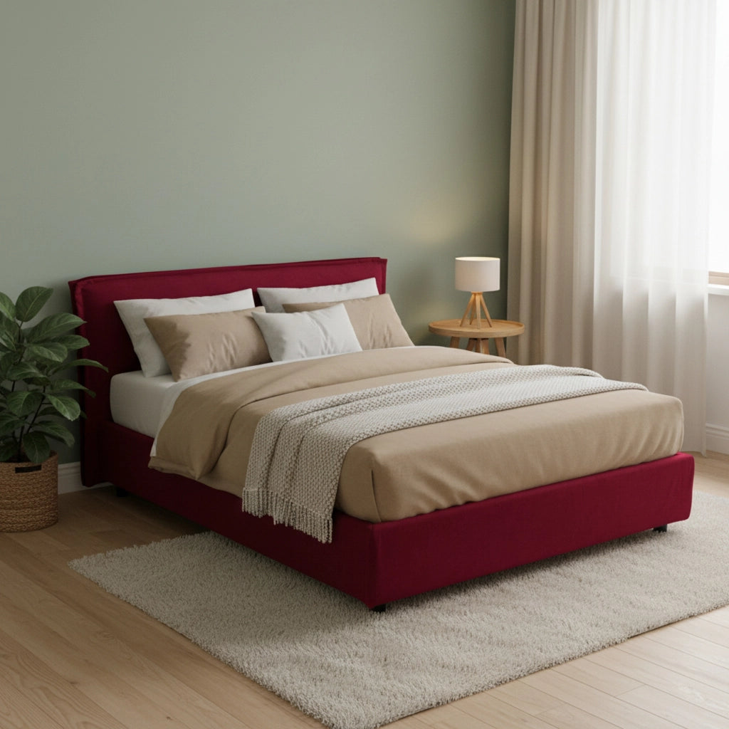 Letto Matrimoniale Bruzolo, Letto Matrimoniale Materasso Incluso Made in Italy, Rosso
