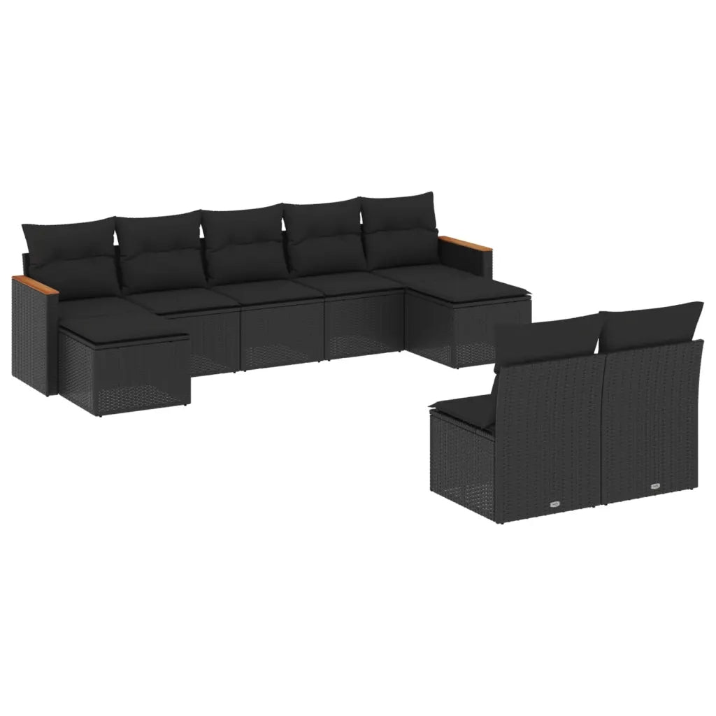 Set Divani da Giardino 9 pz con Cuscini Nero in Polyrattancod mxl 112467