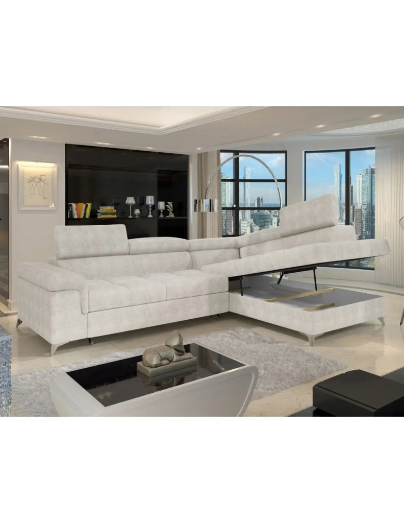 Divano angolare convertibile PALAZZO 4 posti beige - angolo destro con vano contenitore